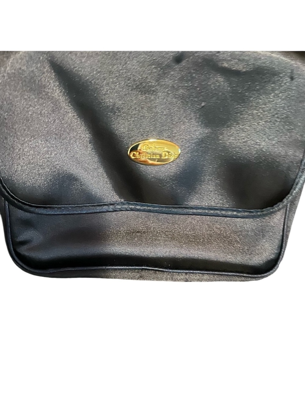 ✨ Vintage Christian Dior Parfums Black Satin Cosmetic Bag Vanity/Beauty Case